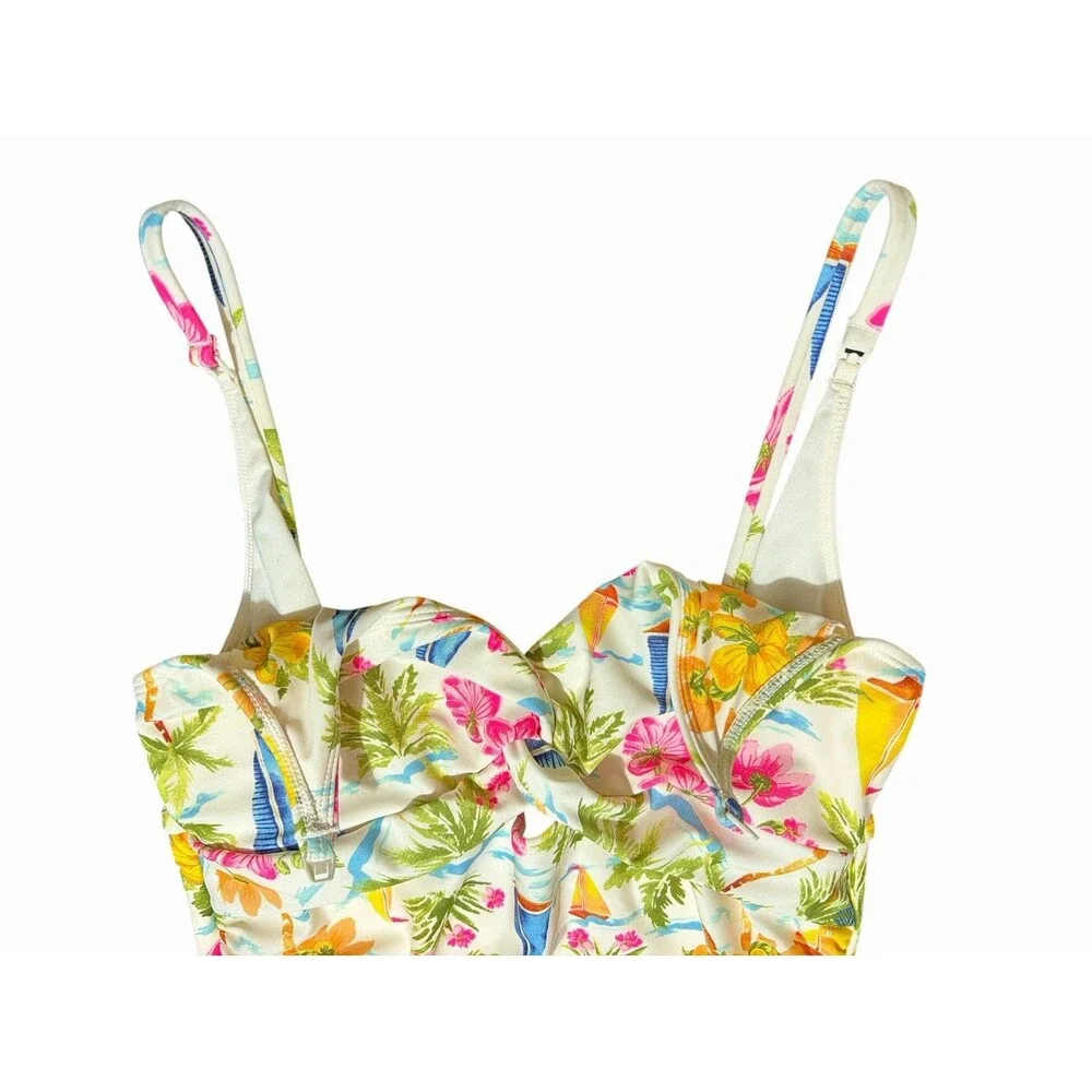 Old Navy Tropical One Piece Swimsuit Palm Floral Back Cut Out Adjustable Strap M